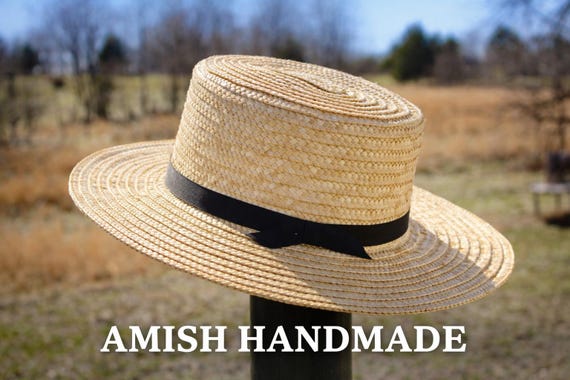 Authentic Amish Handmade Straw Hat, Wide Brim Sun Hat, Traditional Farm Hat, Made in USA
