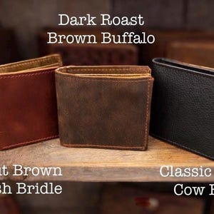 Leather Bifold Wallet, Brown, Black, Handmade Full Grain, Optional Grommet, Made in USA