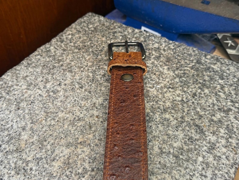 Ostrich Leather Belt for Men, 1.5” Handmade Full Grain Leather, Changeable Buckle, Made in USA