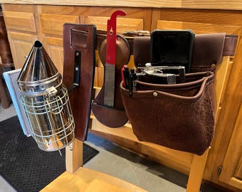 Cintura porta attrezzi da apicoltore in pelle, marsupio per apicoltura, porta attrezzi per arnia, realizzata a mano negli Stati Uniti.