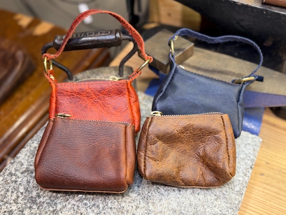 Leather Coin Purse, American Bison Leather Handmade Full Grain Amish Made in USA