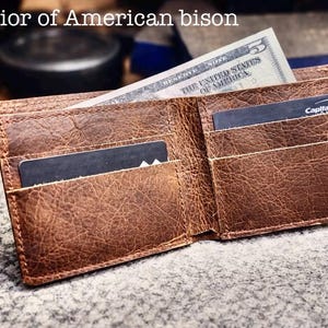 Leather Bifold Wallet, Brown, Black, Handmade Full Grain, Optional Grommet, Made in USA