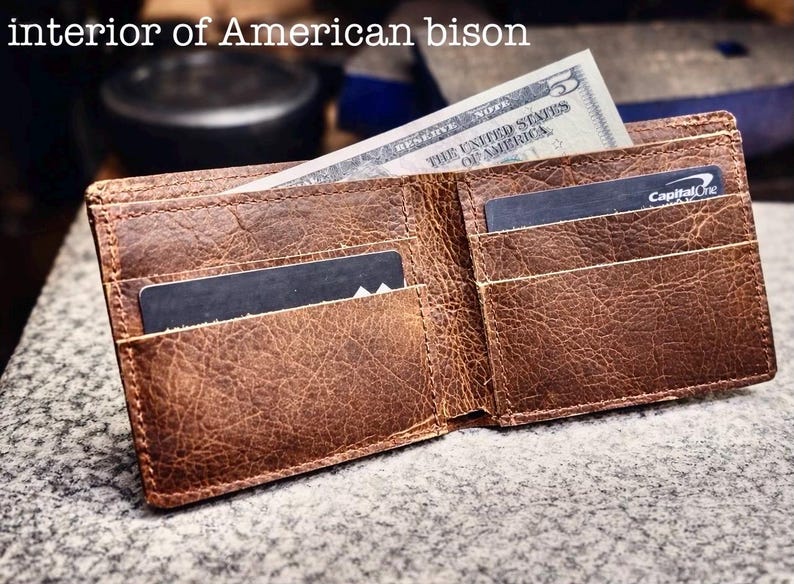 Leather Bifold Wallet, Brown, Black, Handmade Full Grain, Optional Grommet, Made in USA