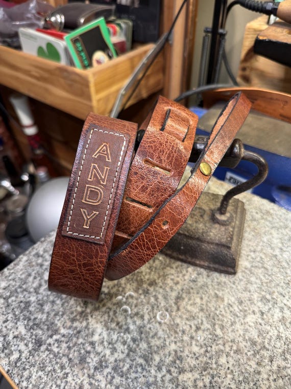 Cinturino In Pelle Intrecciata Per Mandolino, Marrone, Artigianale Senza Marca