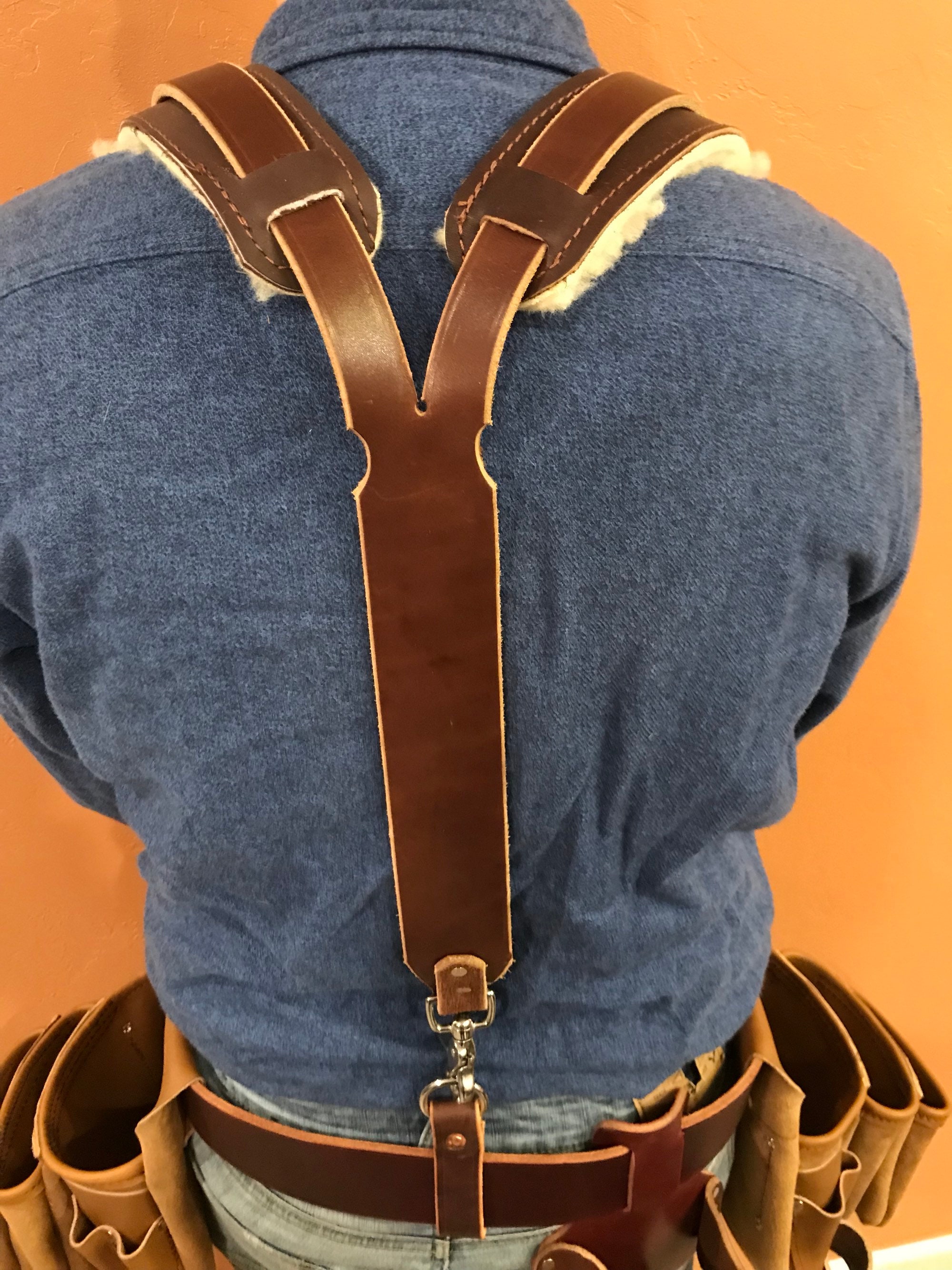 Bison Leather Tool Belt w/ Suspenders- Large General Carpenters - Made