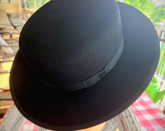Amish Church Dress Hat, Black Felt, Authentic Historic Old Order Sunday Hat, Handmade Traditional, Adult / Children Sizes, Made in USA