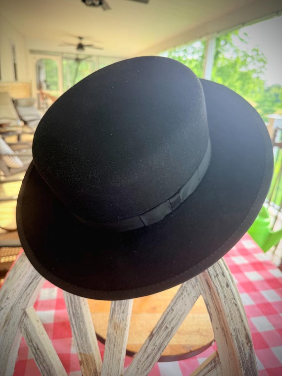 Amish Church Dress Hat, Black Felt, Authentic Historic Old  display picture 1