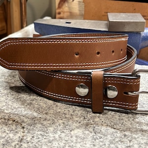 Leather Belt, Stitching, Mens Dress Belt, Removable Buckle, Amish Handmade, Full Grain Leather, Made in USA, Free Shipping