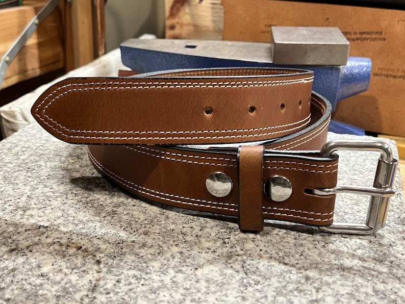 Leather Belt, Stitching, Mens Dress Belt, Removable Buckle, Amish Handmade, Full Grain Leather, Made in USA, Free Shipping