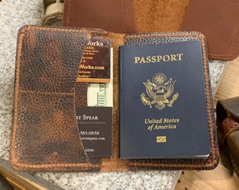 Buffalo Leather Passport Cover / Holder - Brown, Black or English Bridle - Free Shipping - Amish Handmade - Made in USA