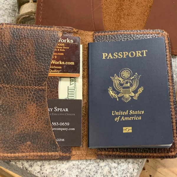 Leather Passport Cover, Document Holder, Full Grain Buffalo Leather or English Bridle, Handmade, Made in USA