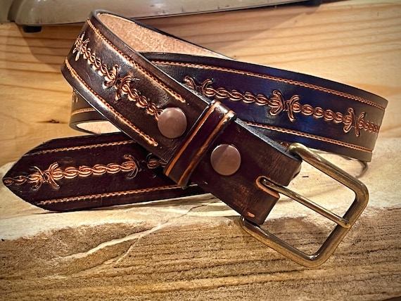 Barbed Wire Leather Belt Handmade Embossed Full Grain Leather Free Shipping  Made in USA -  Canada