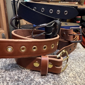 Grommets Leather Dress Belt, Handmade Full Grain, Brown, Black, Amish Made in the USA