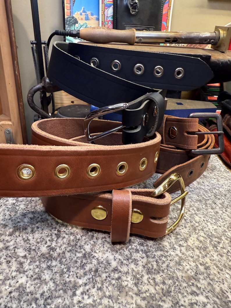 Grommets Leather Dress Belt, Handmade Full Grain, Brown, Black, Amish Made in the USA