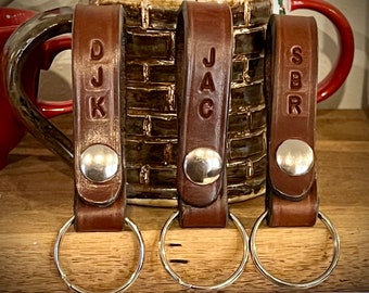 Leather Key Chain - Keyring or Solid Brass Clip - Full Grain English Bridle Leather Key Fob - Amish Handmade - Keyring - Snap - Made in USA