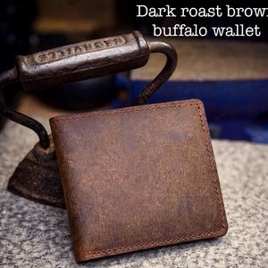 Leather Bifold Wallet, Brown, Black, Handmade Full Grain, Optional Grommet, Made in USA