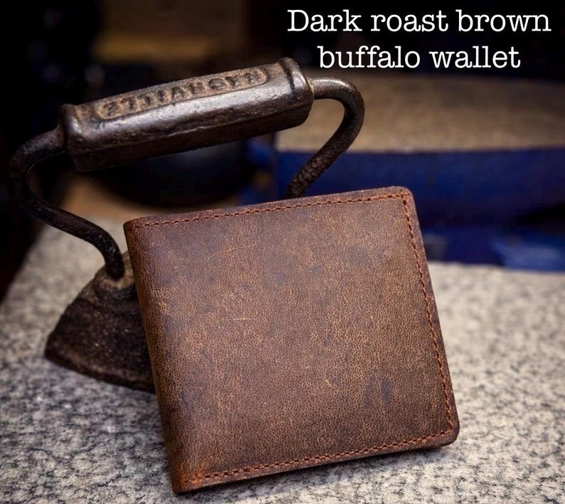 Leather Bifold Wallet, Brown, Black, Handmade Full Grain, Optional Grommet, Made in USA