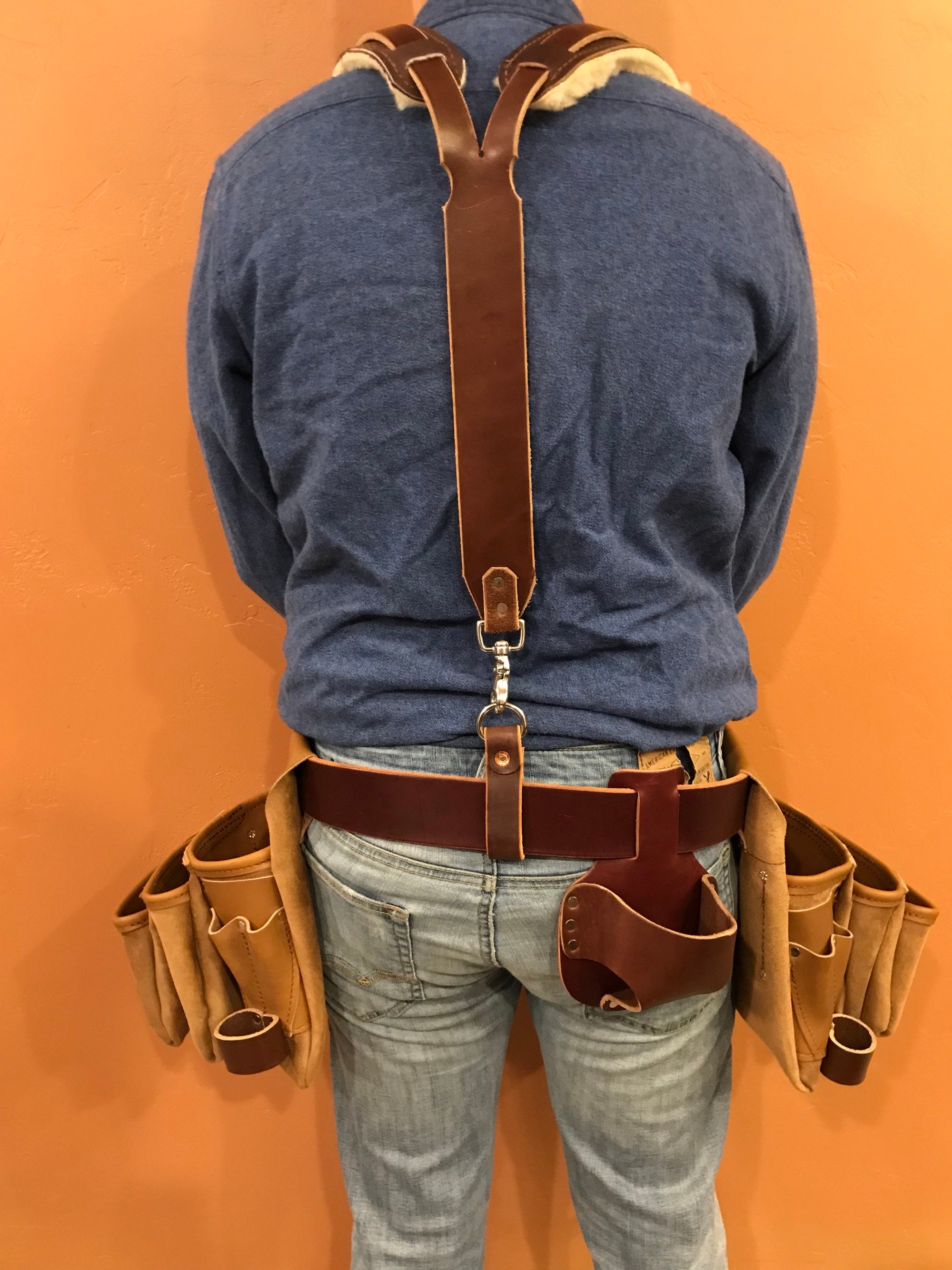 Waterproof Leather Tool Belt with Suspenders