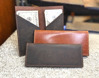 Handmade Leather Cash Wallet, Executive Long Bifold, Full Grain Leather, Personalized, Made in USA