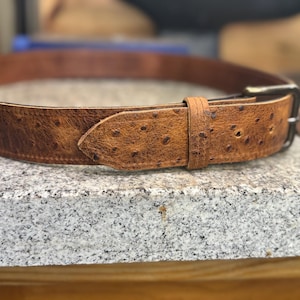 Ostrich Leather Belt for Men, 1.5” Handmade Full Grain Leather, Changeable Buckle, Made in USA