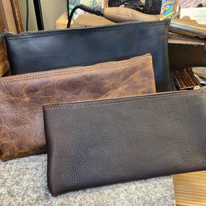 Leather Money Bag, Bank Bag, Solid Brass Zipper, Handmade Cash Storage Pouch, Full Grain Buffalo Leather, Personalized, Made in USA