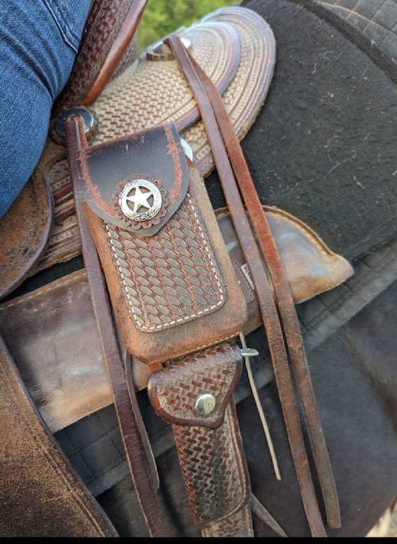 Leather Back Cinch Phone Case for Saddle, Handmade Full Grain