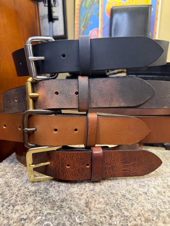Handmade Leather Belt for Men, 1.5” Full Grain Buffalo Leather, Changeable Buckle, Made in USA