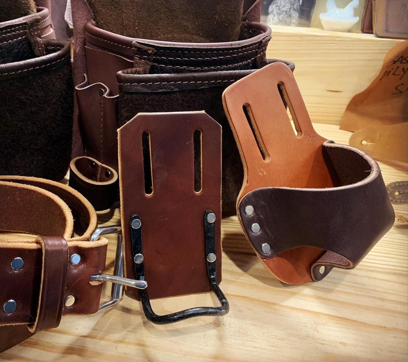 Leather Tool Belt, Professional Carpenter Full Grain Nail Pouch, Optional Drill Holster, Suspenders, Amish Handmade, Made in USA
