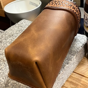 Handmade Leather Bottle Holder, Tooled Trim, Travel Mug Holder for Saddle, Saddlebag, Made in USA