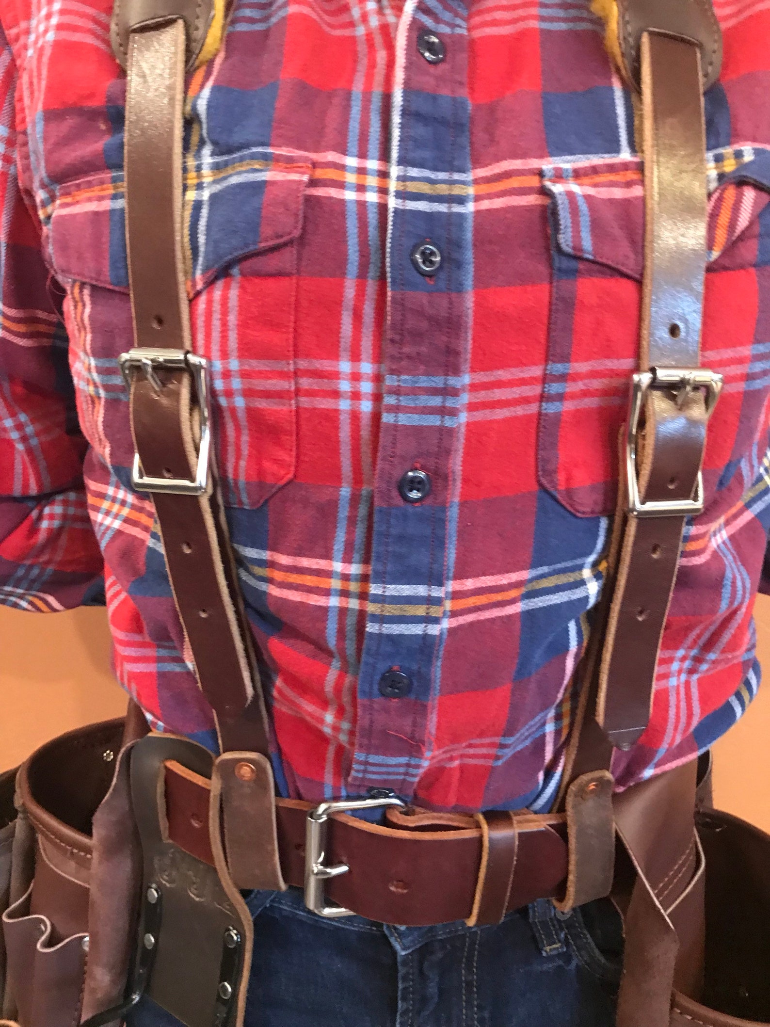 Leather Work Suspenders / Padded Suspension Real Wool Etsy