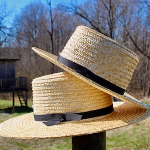 Amish Straw Hat, Genuine Historic Old Order Hat, Handmade Sun Hat, Adult and Children Sizes, Made in USA, Ribbon Hat Band, Leather Hat Band