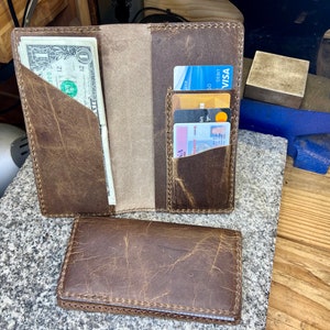 Billetera de piel de búfalo con chequera, billetera ejecutiva hecha a mano de piel flor, billetera para hombre y billetera para mujer, hecha en EE. UU.