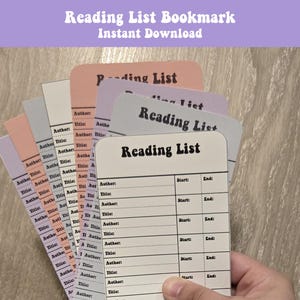 Printable Reading List Bookmark, Digital Download, Reading Tracker