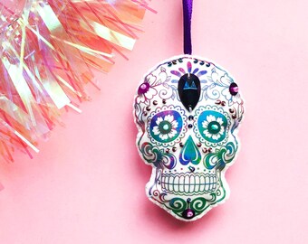 Sugar Skull Christmas Decoration, Purple Skull, Mexican  Christmas Gift, Day of the Dead Christmas Ornament, Valentines Day, Stocking Filler