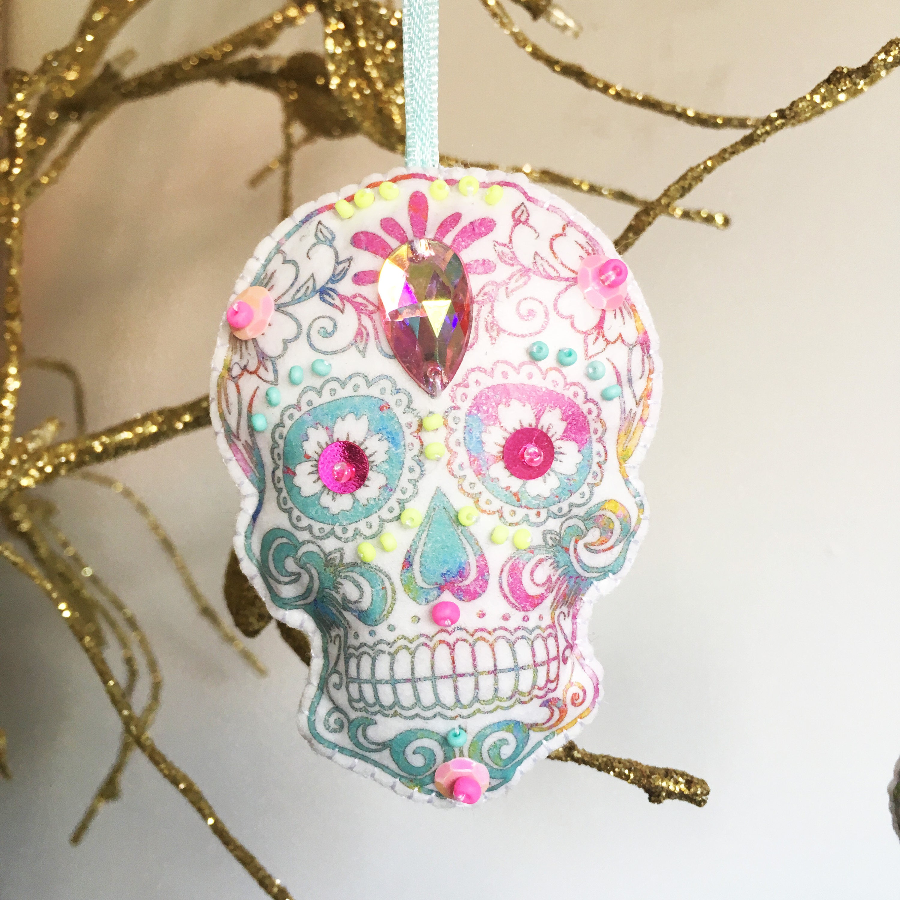 3 Sugar Skull Christmas Decorations, Mexican Day of the Dead Christmas