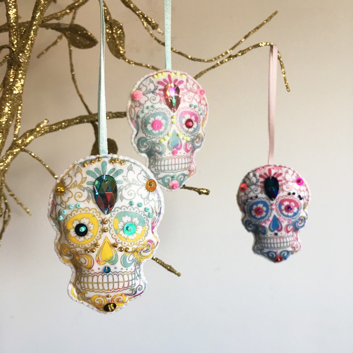 3 Sugar Skull Christmas Decorations Mexican Day of the Dead Etsy UK