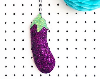 Handmade glitter Eggplant Valentines Dy Gift, Christmas Decoration, Glitter Aubergine Emoji, Kitsch, Tinder Gift, Fun Novelty Joke Ornament