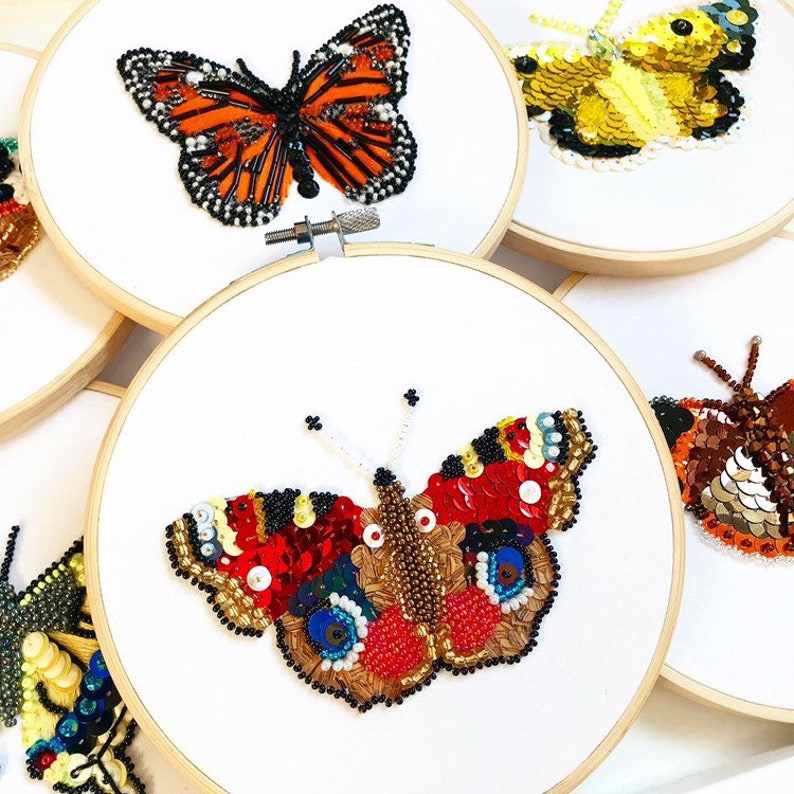 Monarch Butterfly Embroidery Hoop Wall Art, British Butterfly