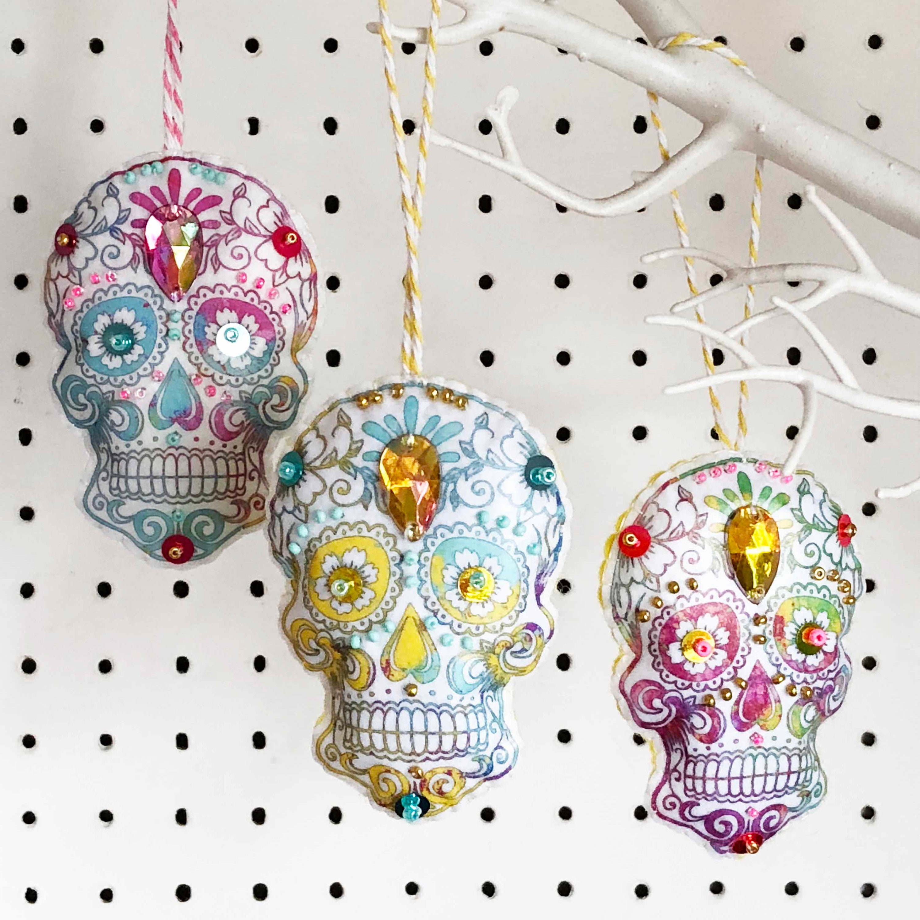 3 Sugar Skull Christmas Decorations, Mexican Day of the Dead Christmas