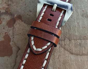 Leather watch strap, 24mm, "Vintage bronze buckle" Series, T1156, bronze buckle