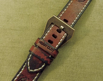 Watch strap, band, handmade, 24mm, "Bronze Age" Series, T1090, bronze buckle