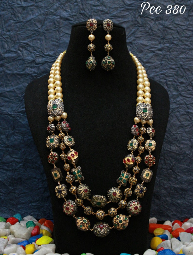Indian traditional antique beads necklace jewelry with earrings