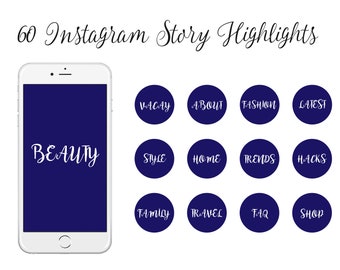 60 Instagram Story Highlight Icons words, highlight icon covers, cover images, simple word image, Navy Blue and White