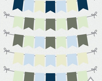 Green and Blue Flag Banners, Pennant Banners, Bunting Clipart, Scrapbooking element, Small Commercial Use, PNG Banner, Digital Banner border