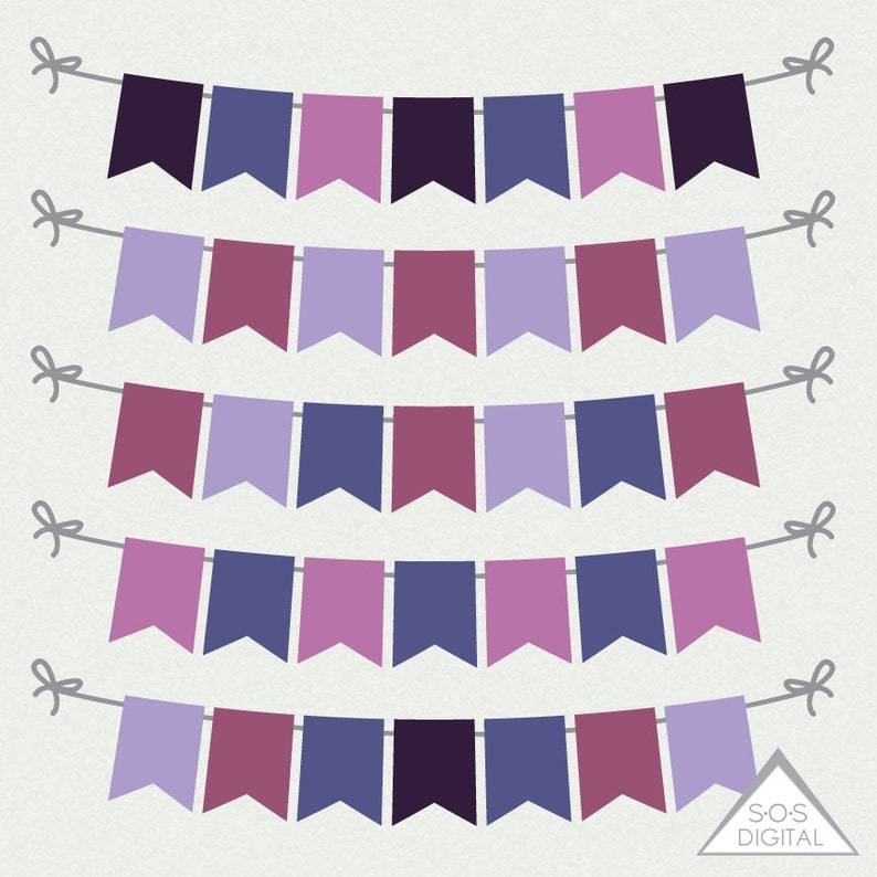 Purple Flag Banner Pennant Banner Bunting Clipart | Etsy