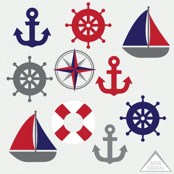 Nautische Png Clipart Marine Und Rot Segelboot Anker Etsy