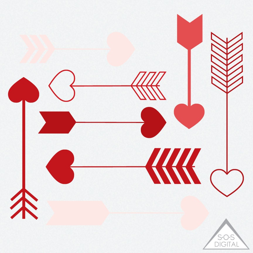 Red Heart Arrow Clipart Clipart Heart Arrows Valentine Etsy