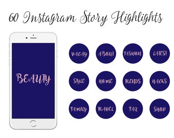 60 Instagram Story Highlight Icons words, highlight icon covers, cover images, simple word image, Navy Blue and Pink Glitter