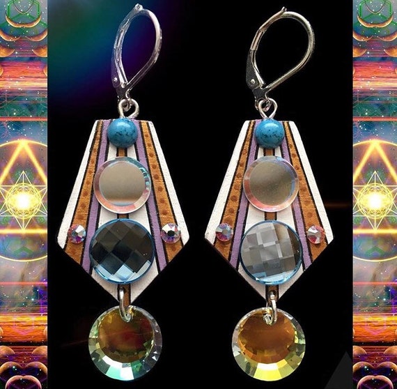 Swarovski Crystal And Mirror Earrings