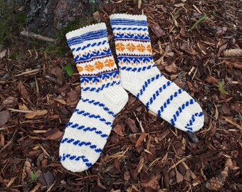 Knitted wool socks patterned winter socks handmade warm socks